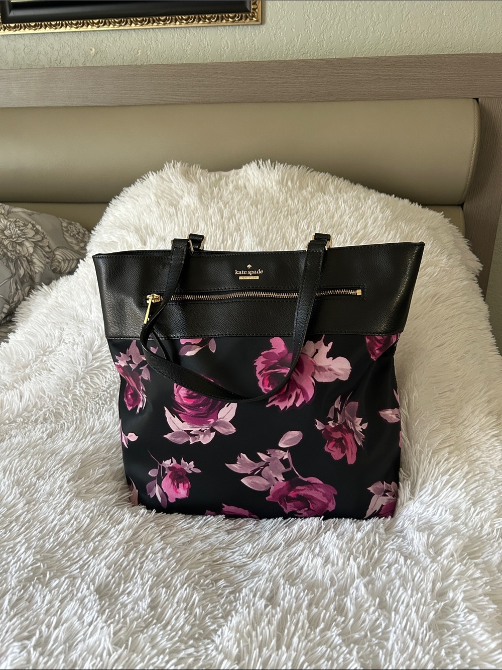 Kate Spade NY Smith Street Zana Tote with Pink Floral Print and Gold Hardware